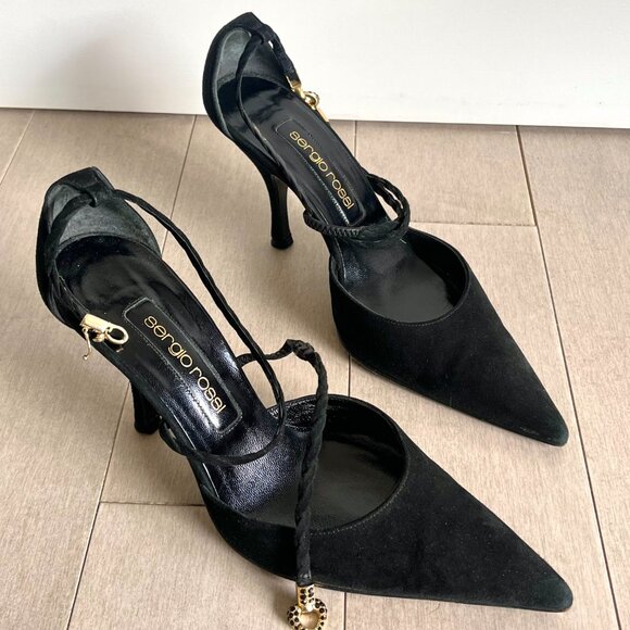 Sergio Rossi Black Heart Charm Heels - Picture 9 of 14